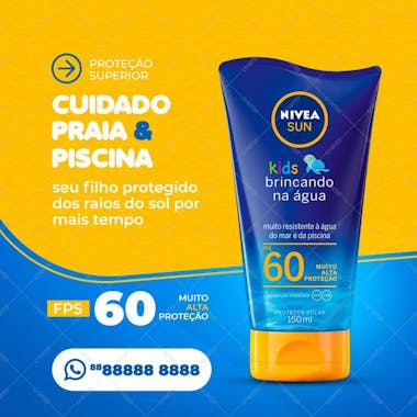 Protetor solar nivea kids alta proteção fps 60 psd editável