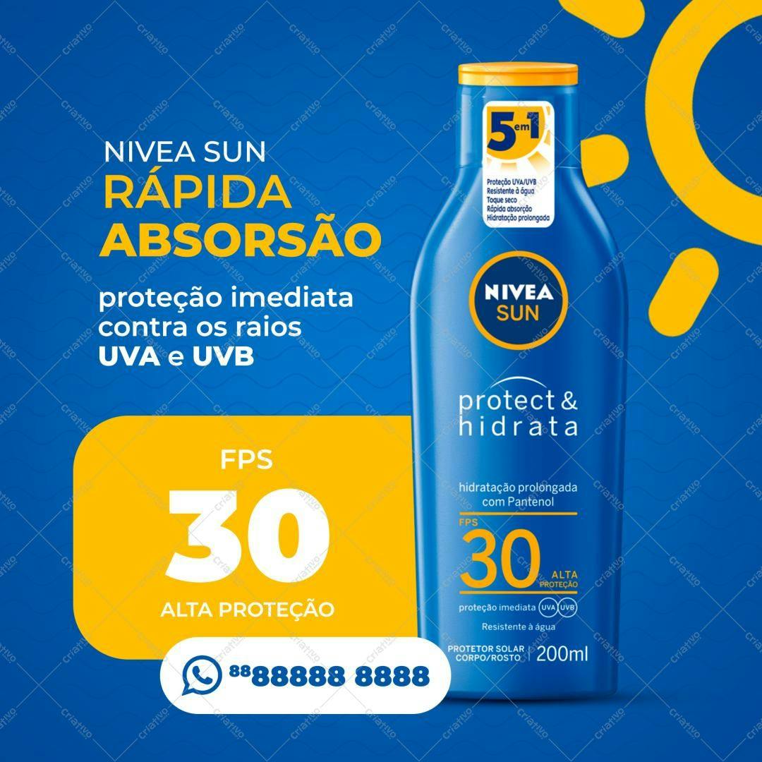 Modelo de Embalagem para Protetor Solar Nivea Sun FPS 30 PSD Editável