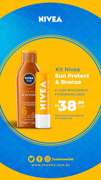 Stories kit nivea sun protect & bronze em promoção psd editável