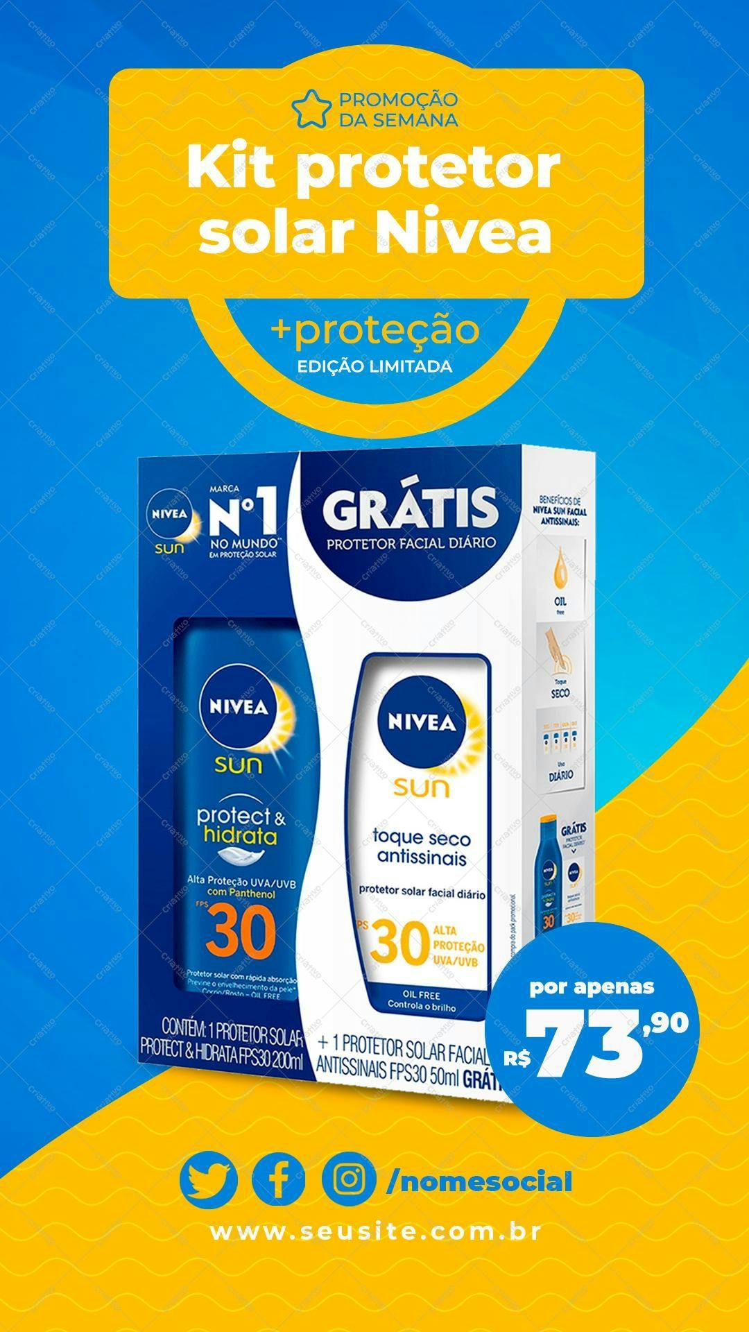 Kit Protetor Solar Nivea com Protetor Facial Grátis PSD Editável