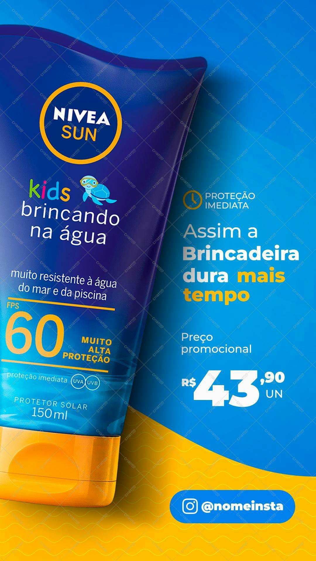 Modelo de Embalagem de Protetor Solar Infantil NIVEA SUN PSD Editável
