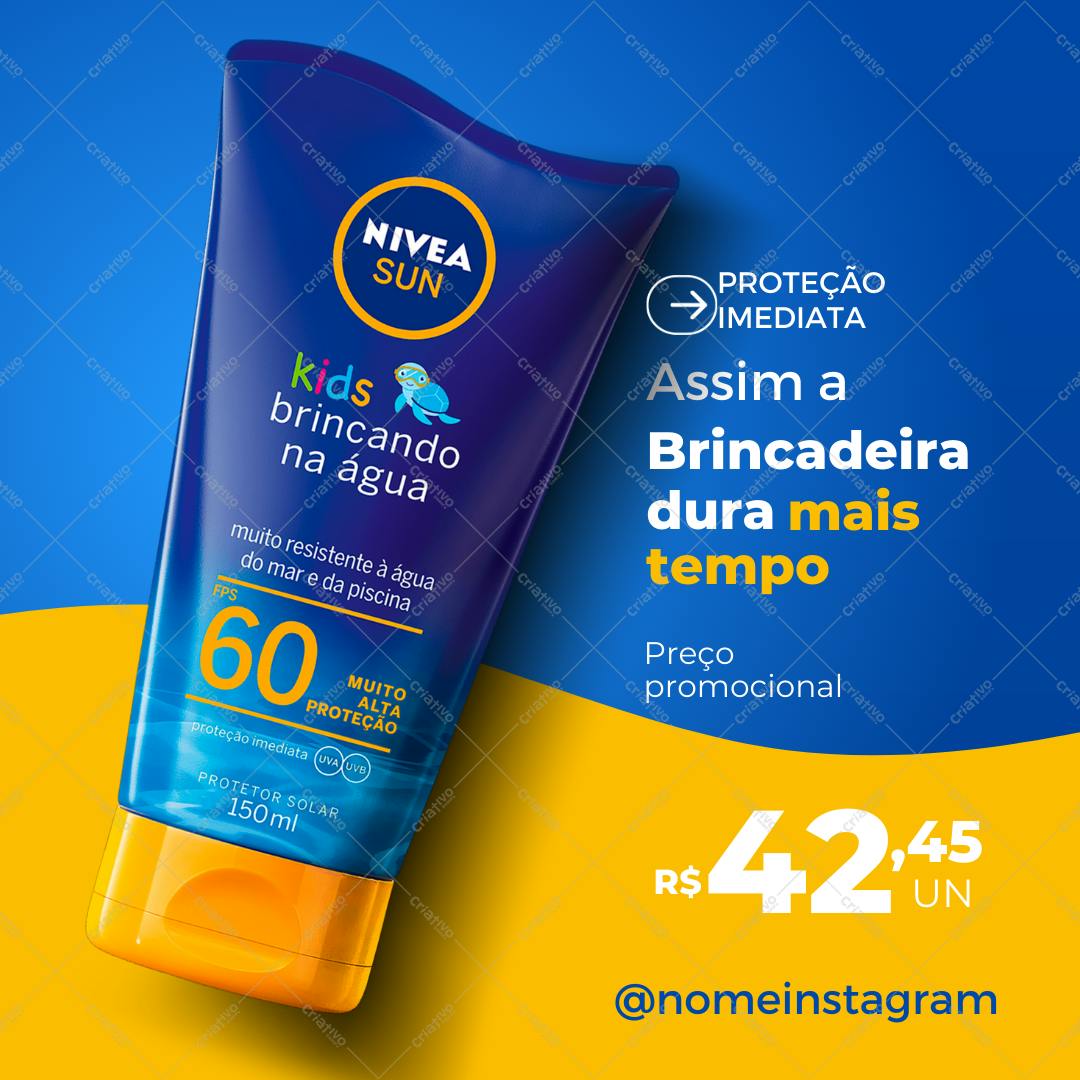 Post Instagram Protetor Solar Nivea Kids FPS 60 Editável no Canva