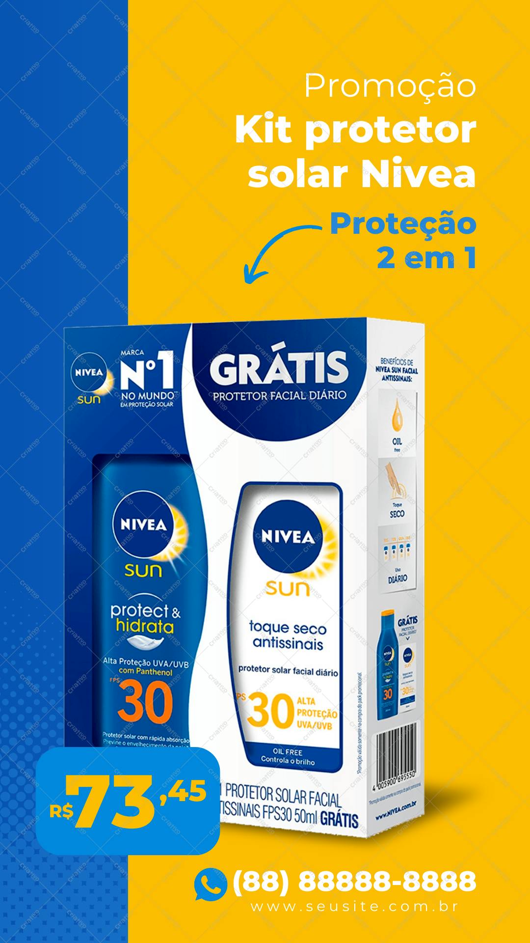Flyer Promoção Kit Protetor Solar Nivea Editável no Canva
