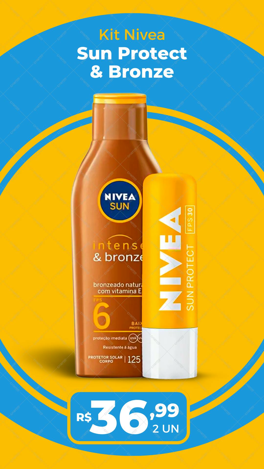 Template de Banner Kit Nivea Sun Protect & Bronze Editável no Canva