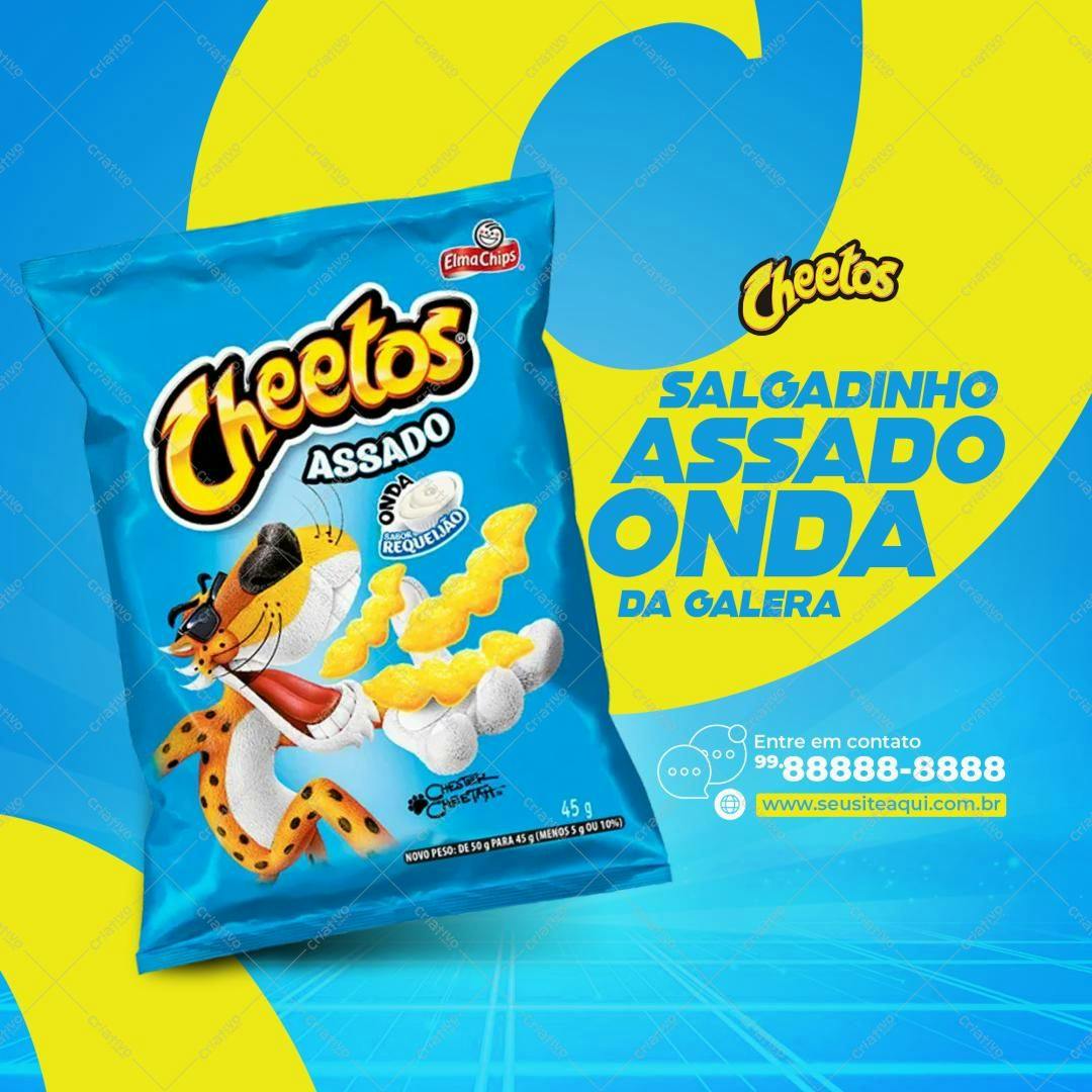 Modelo de Embalagem para Salgadinho Cheetos Assado Onda da Galera PSD Editável