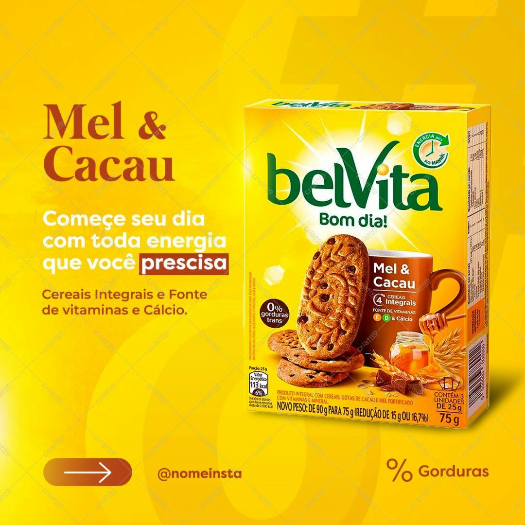 Embalagem de Biscoito Belvita Mel & Cacau PSD Editável