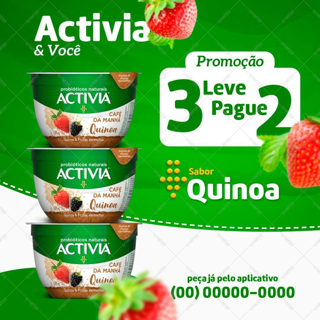 Banner Promoção 3x2 Activia Sabor Quinoa PSD Editável
