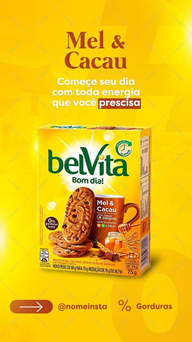 Embalagem de Biscoito Belvita Mel & Cacau PSD Editável