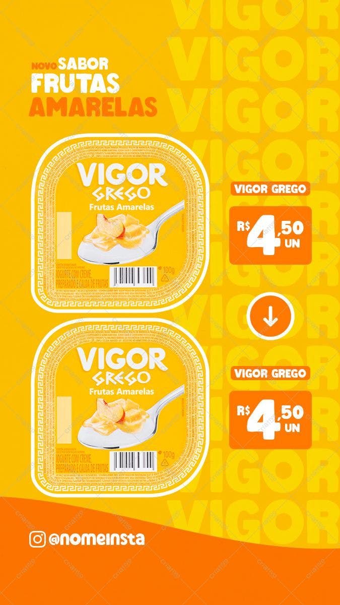 Modelo de Embalagem para Iogurte Vigor Frutas Amarelas PSD Editável
