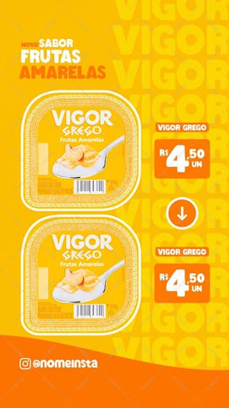 Supermercados iogurte vigor grego frutas amarelas