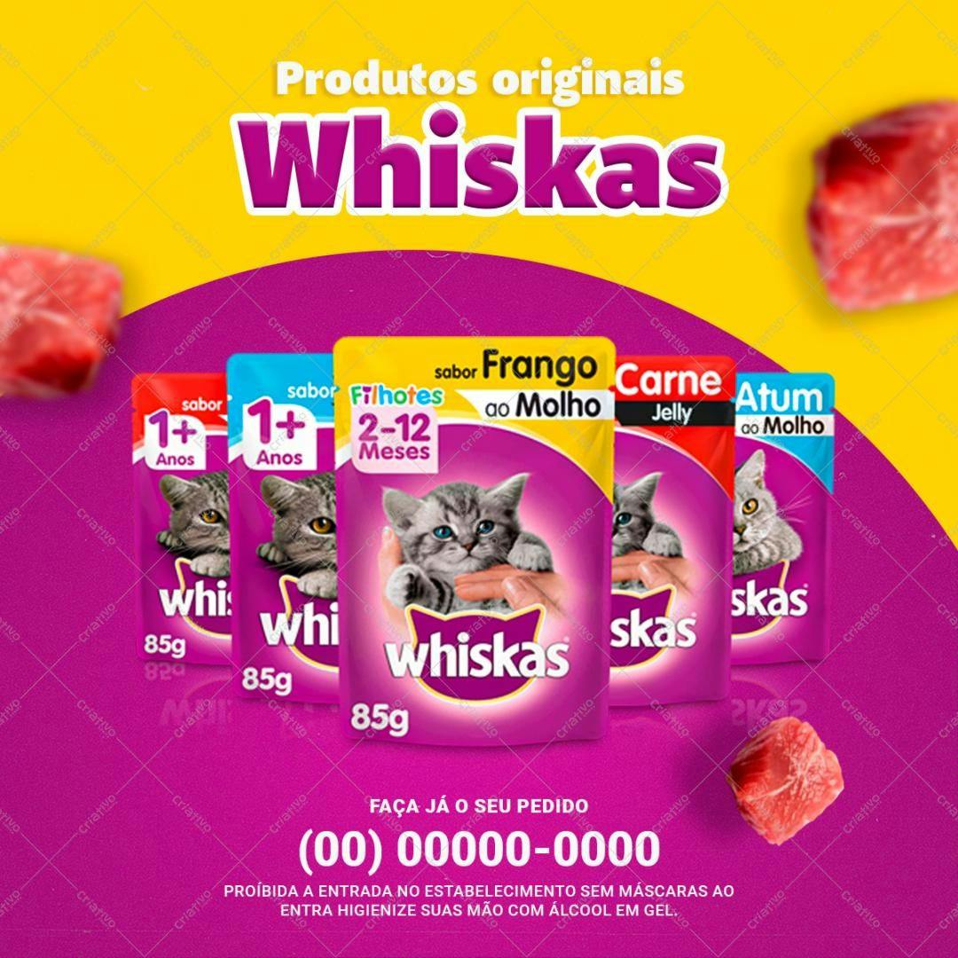 Modelo de Embalagem para Ração Whiskas PSD Editável
