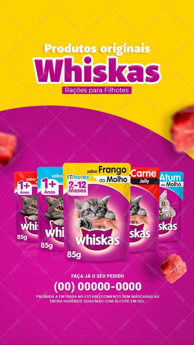 Modelo de Embalagem para Ração Whiskas PSD Editável