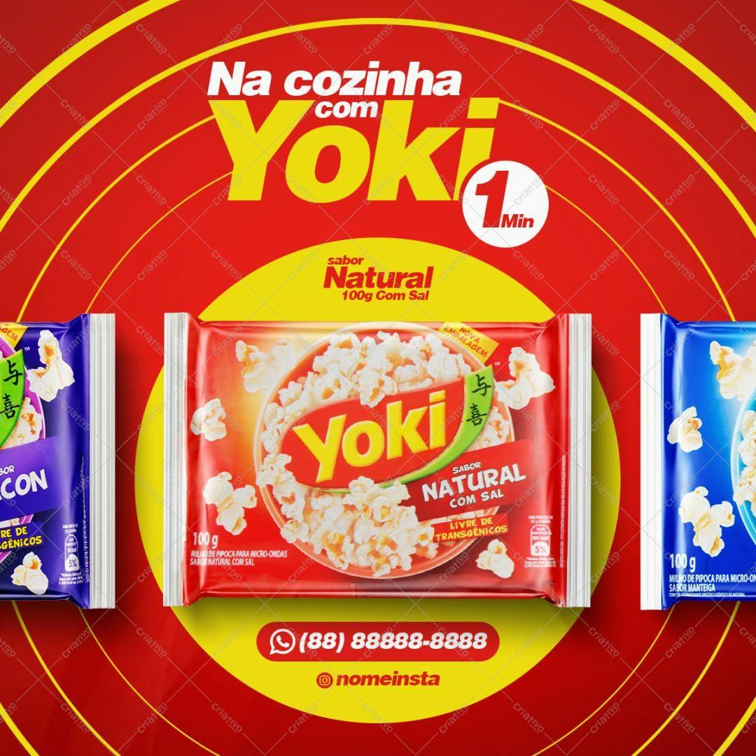 Mockup Embalagem Pipoca para Redes Sociais PSD Editável