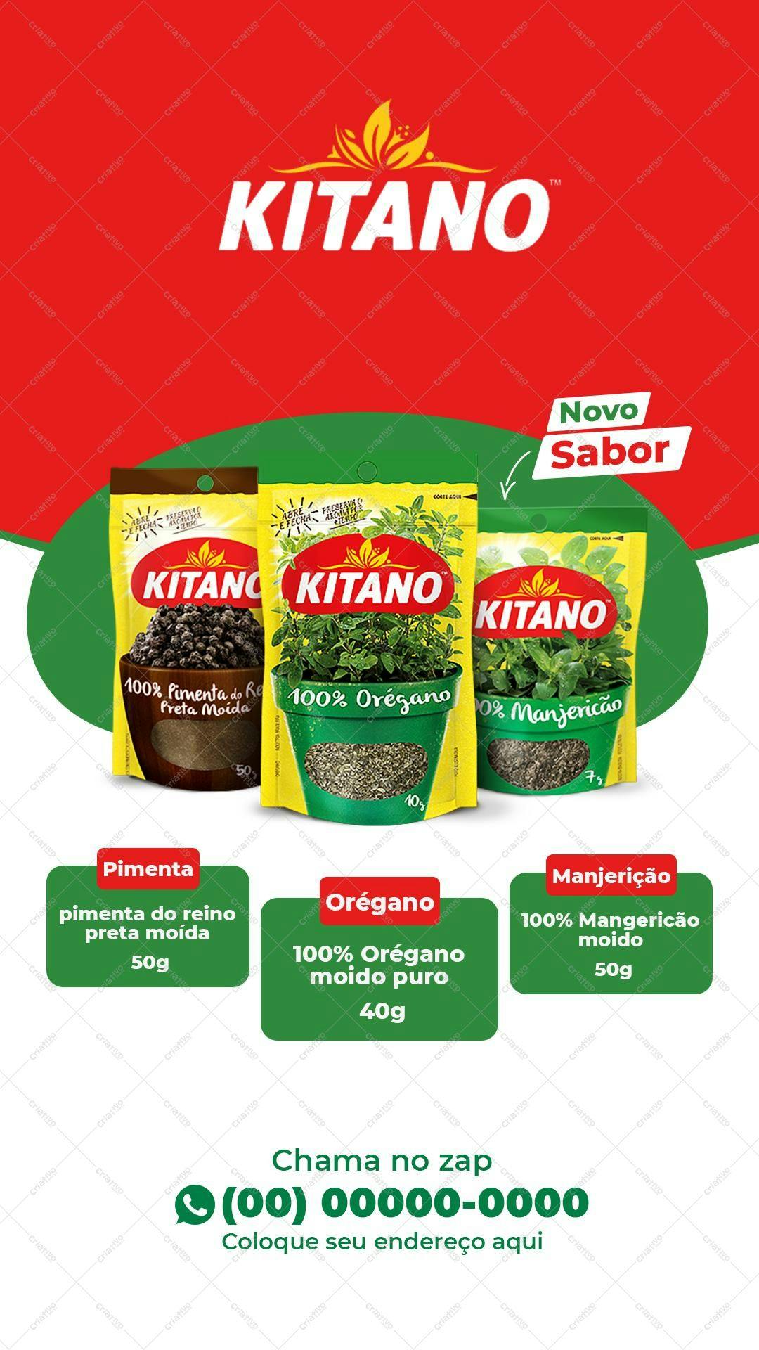 Modelo de Embalagem para Temperos Kitano PSD Editável