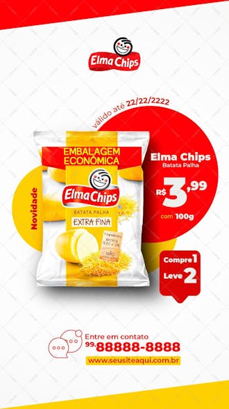 Novidade batata palha extra fina elma chips supermercados