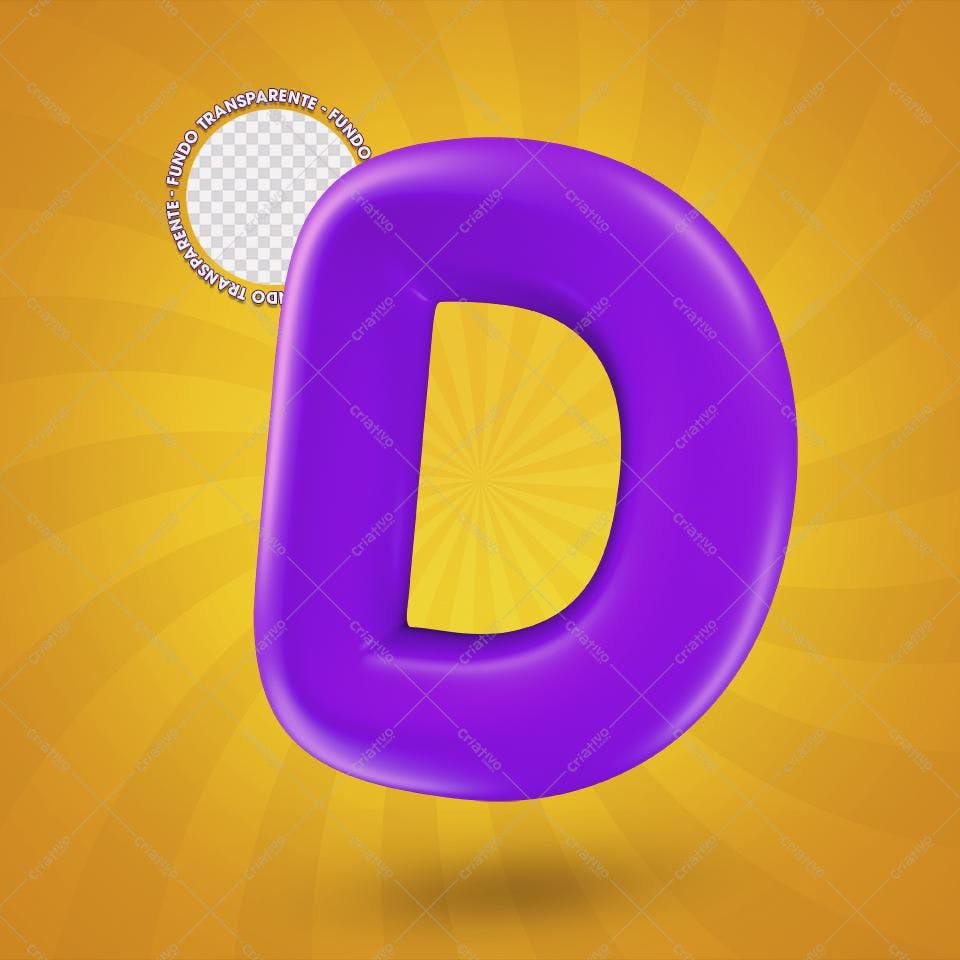 Selo 3D decorativo letra D roxo 3D