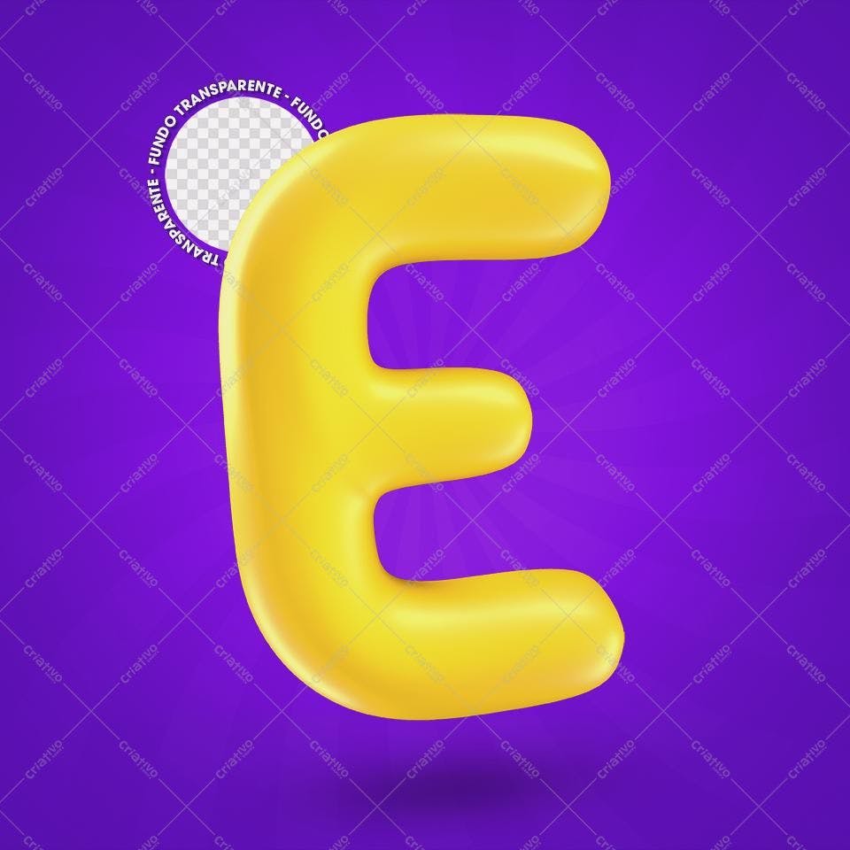 Selo 3D decorativo amarelo formato letra E