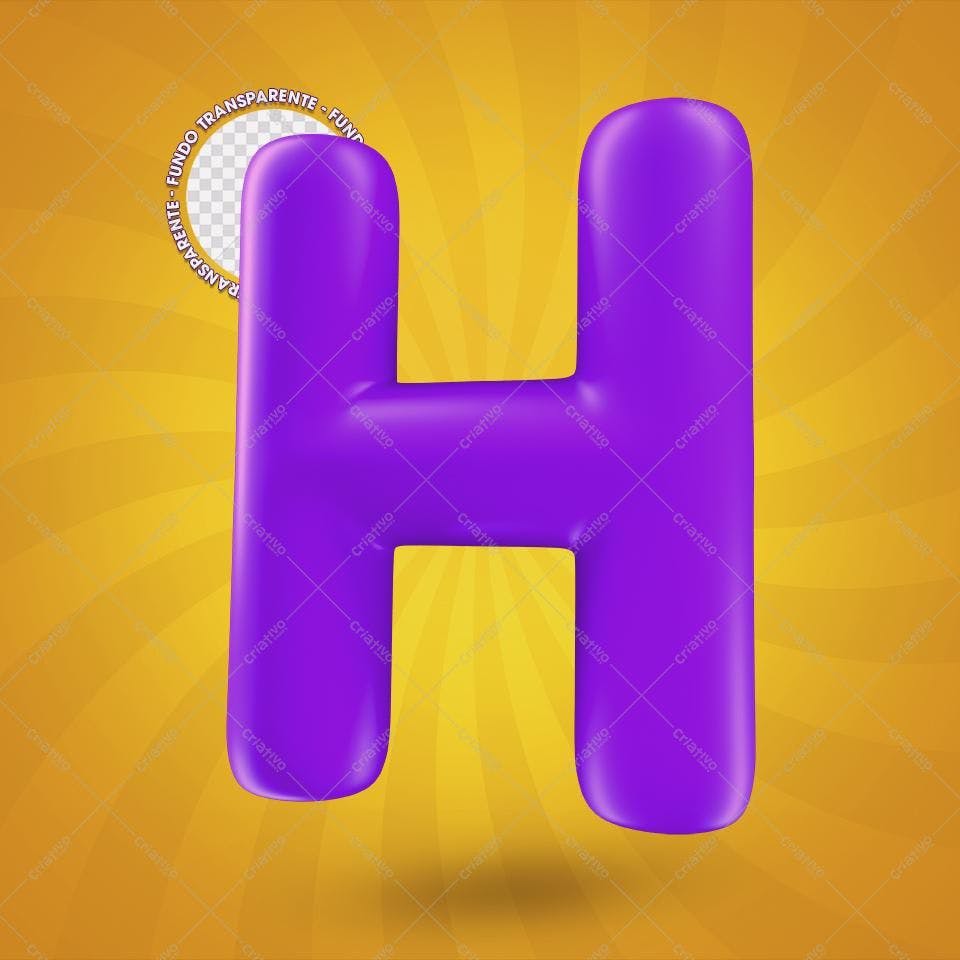 Selo 3D decorativo letra H roxo brilhante