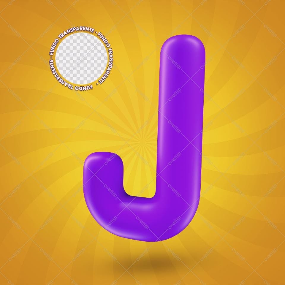 Selo 3D decorativo roxo formato letra J