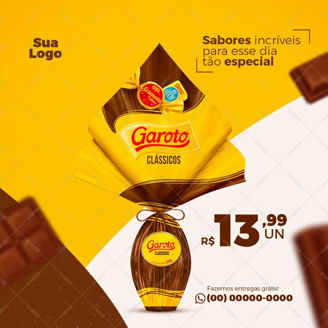 Modelo de Embalagem de Ovo de Páscoa Garoto PSD Editável