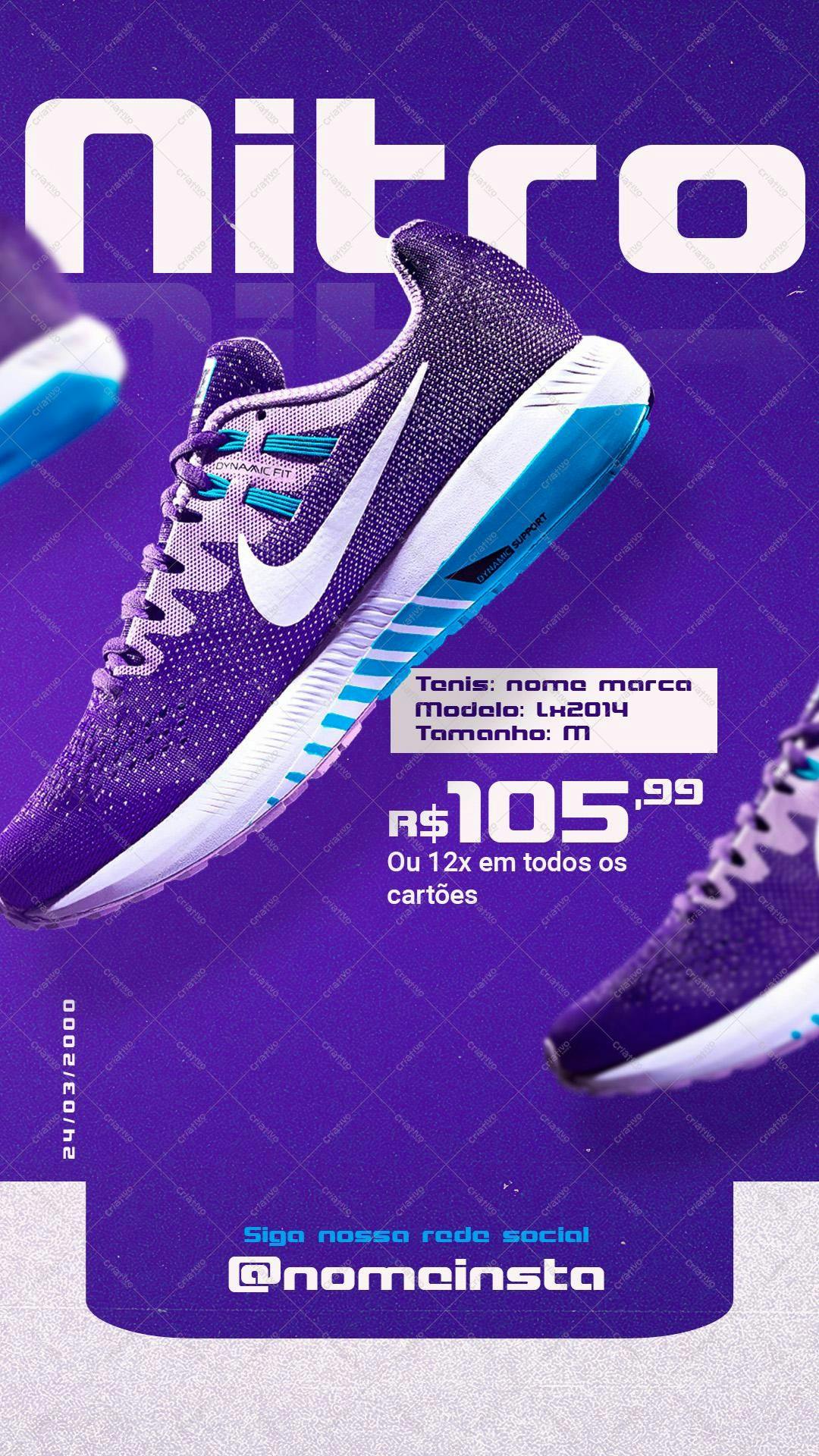 Template de Post para Redes Sociais de Tênis Roxo PSD Editável