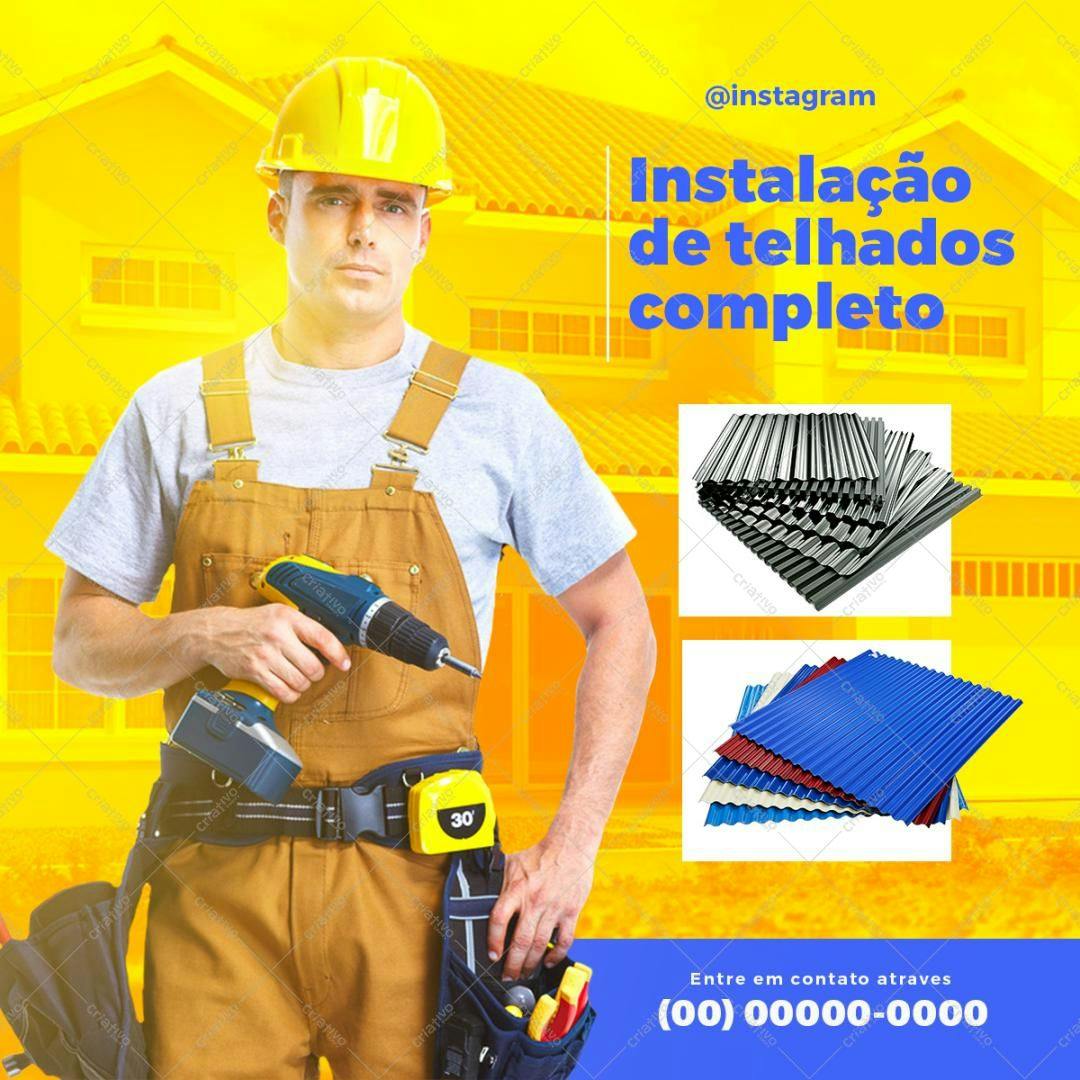 Post para Instagram Instalação de Telhados PSD Editável