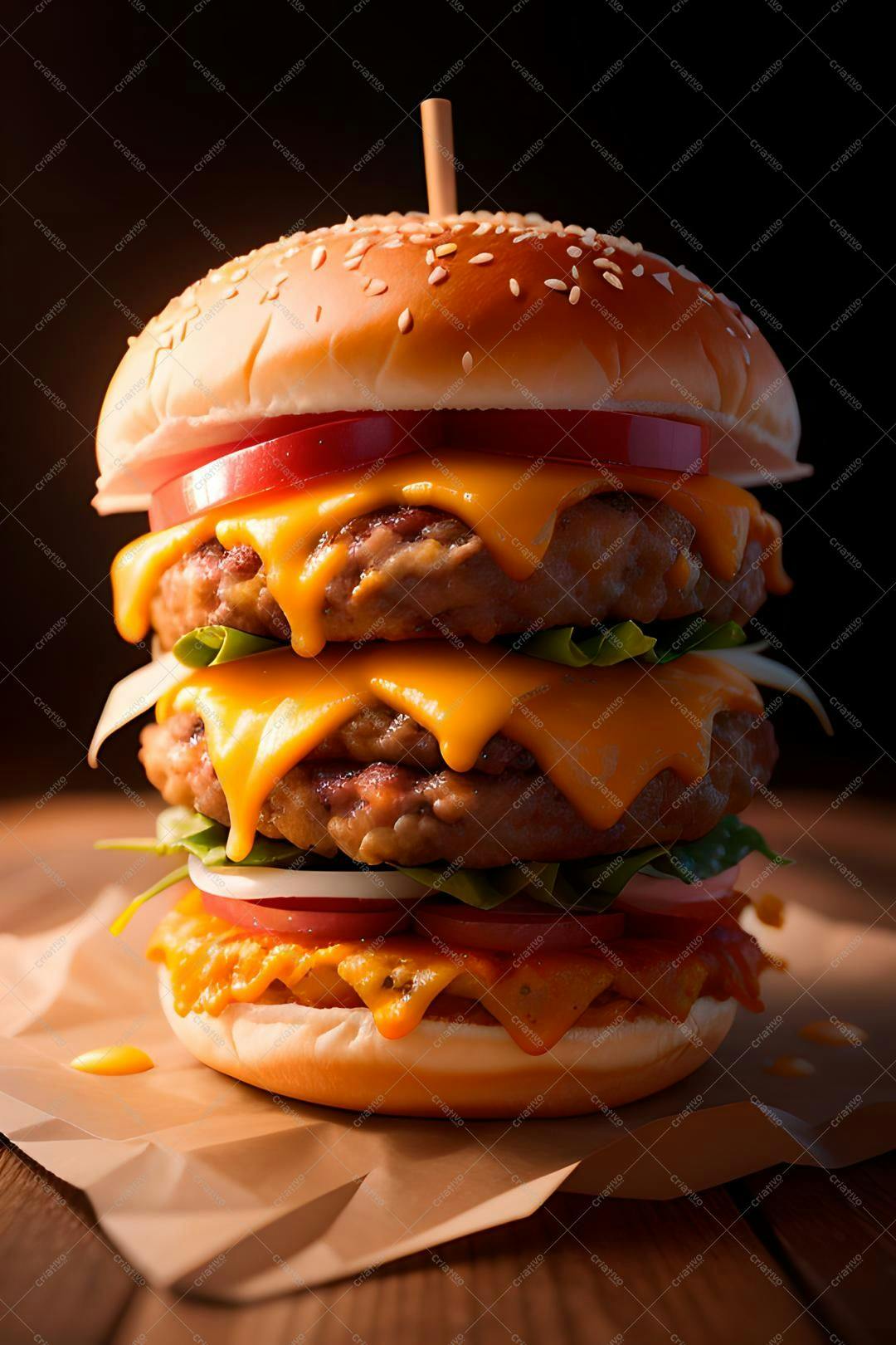 Duplo Cheeseburger suculento com queijo derretido