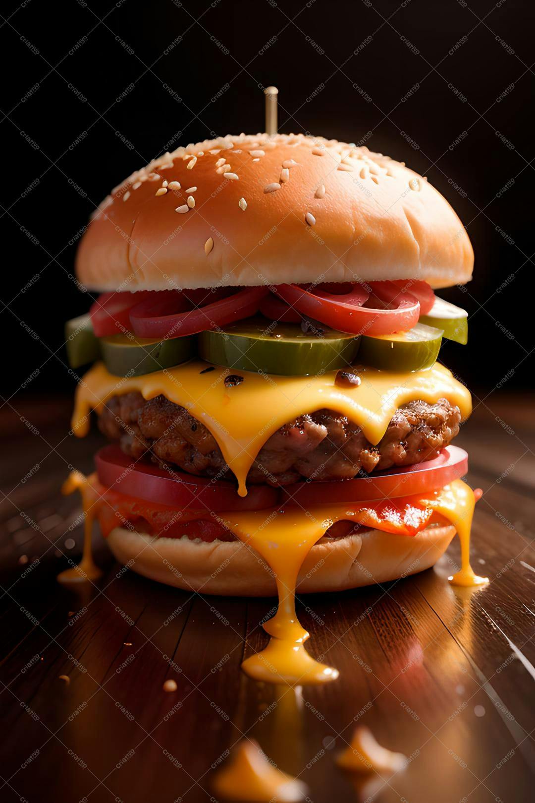 Hambúrguer suculento com queijo derretido