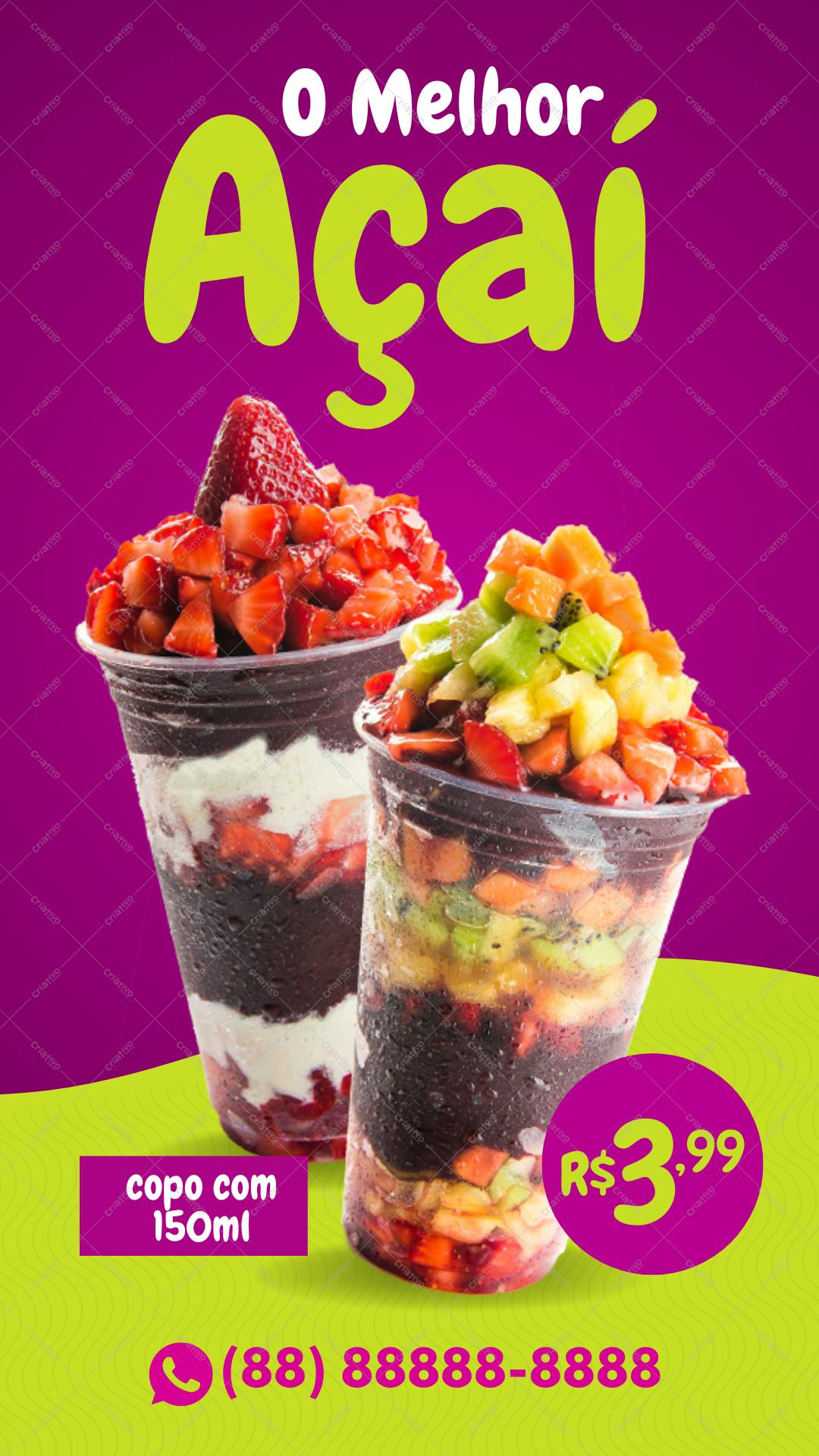 Cardápio de Açaí colorido e tropical Editável no Canva