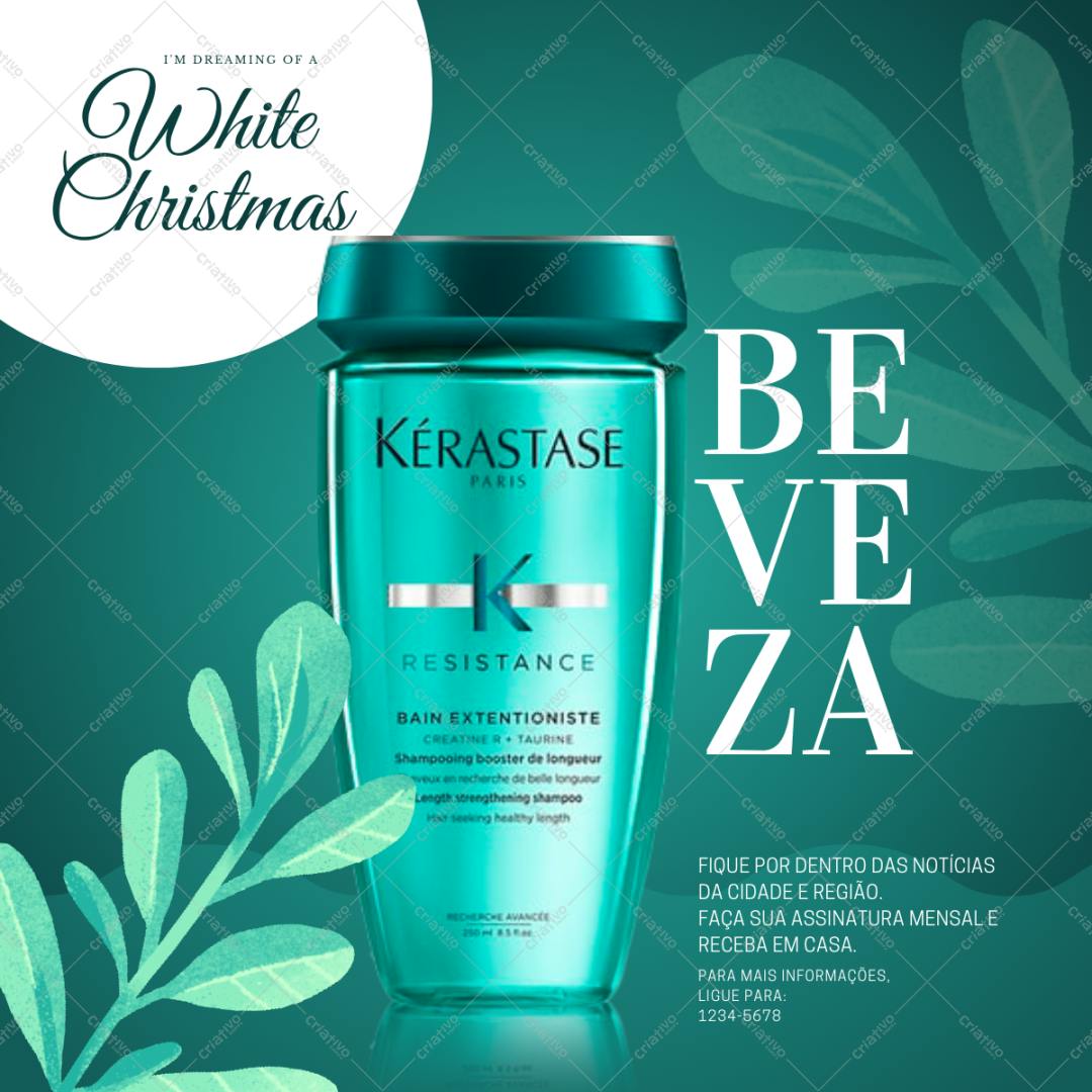 Post Instagram Natal branco elegante com produto de cabelo Editável no Canva