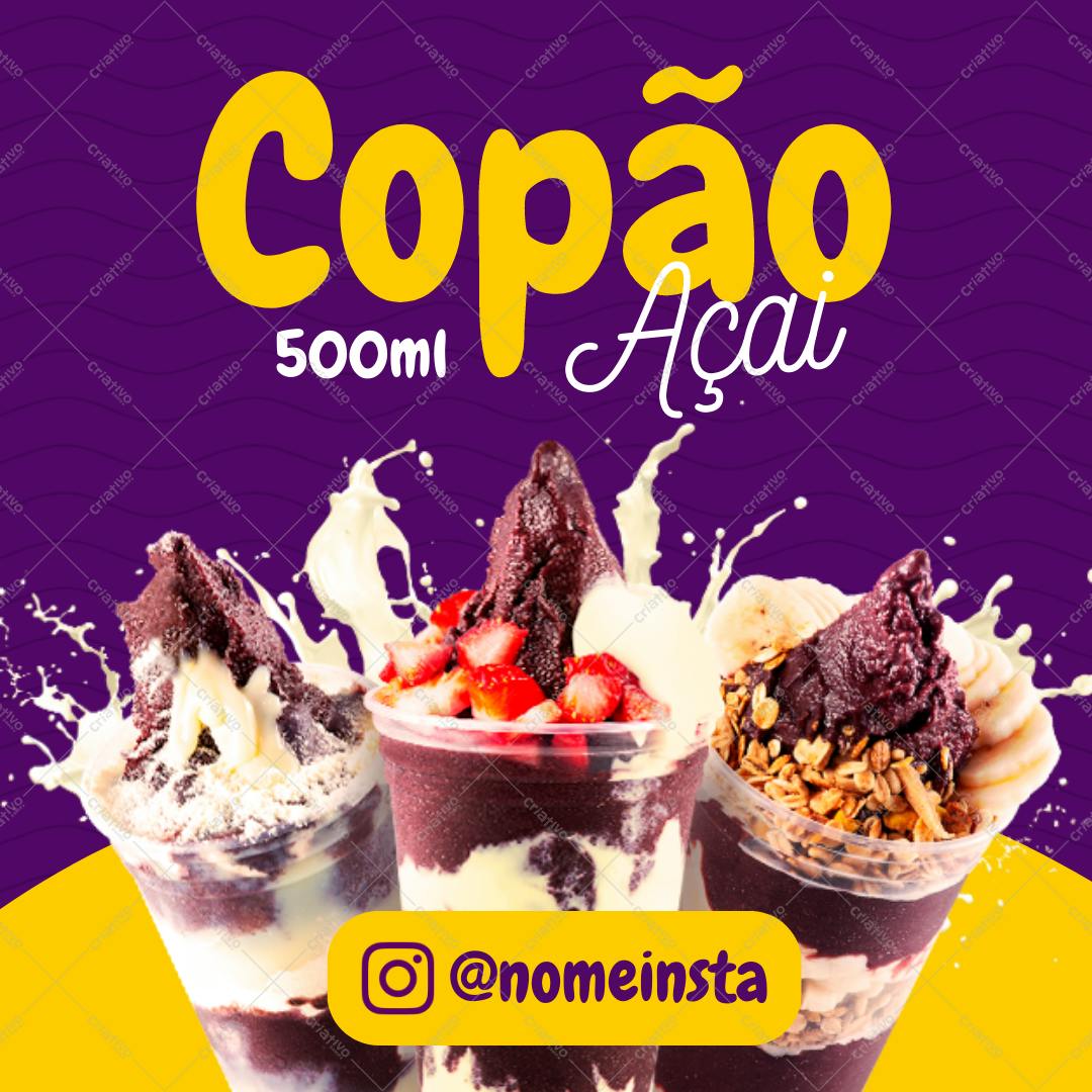 Post Instagram Açaí 500ml com frutas Editável no Canva