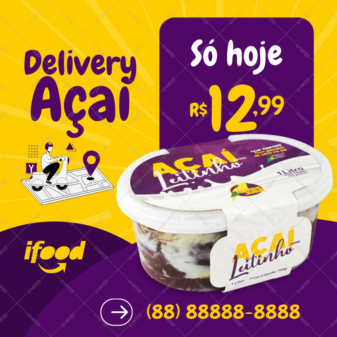 Post Instagram Açaí com Leite Condensado Promoção Editável no Canva