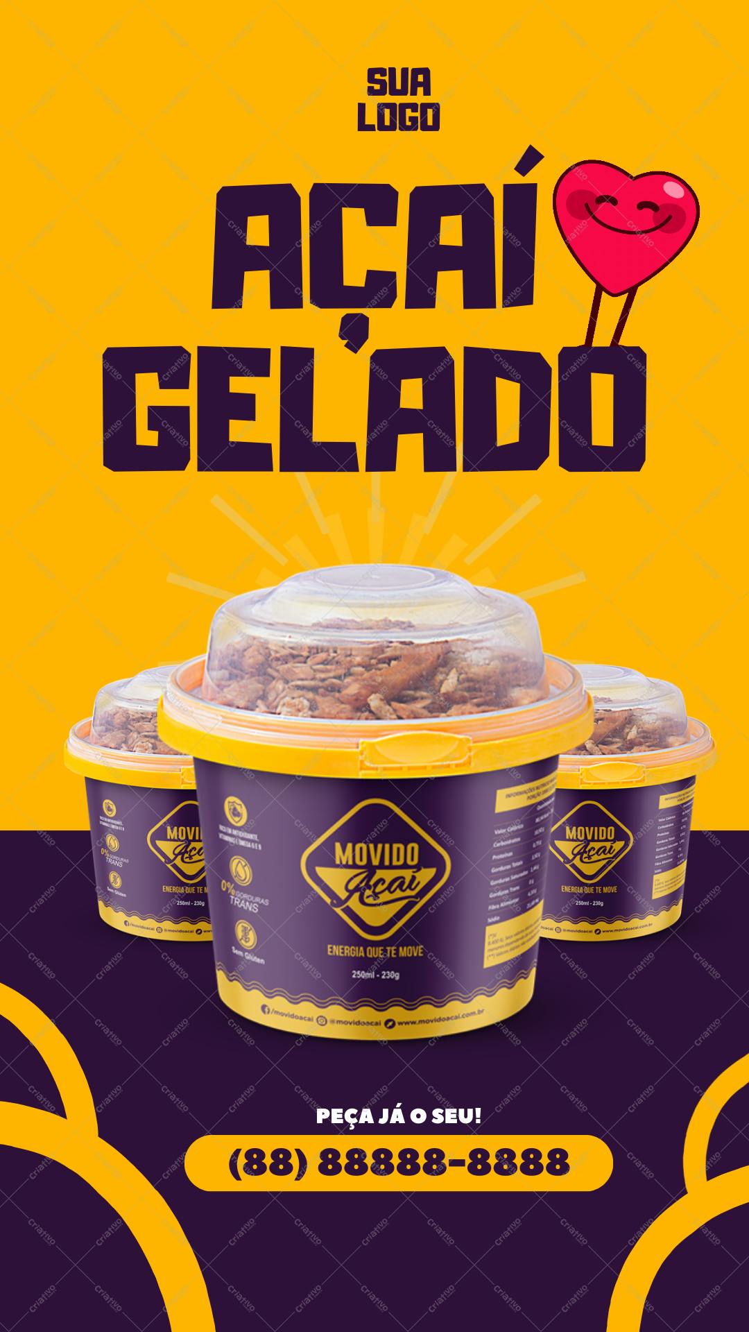 Template de Post Instagram Açaí com cores vibrantes Editável no Canva