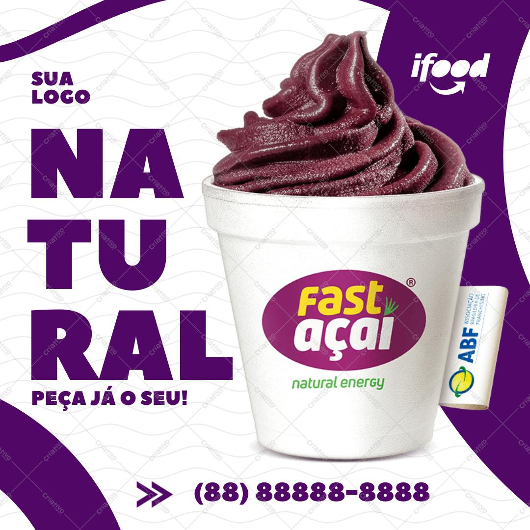 Post Instagram Açaí Vermelho e Roxo Editável no Canva