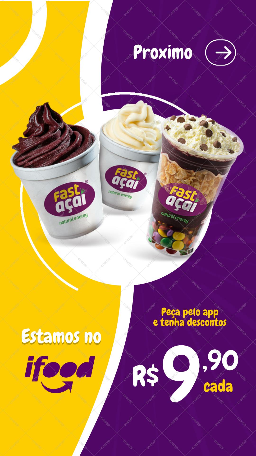 Post Instagram Fast Açaí com cores vibrantes Editável no Canva