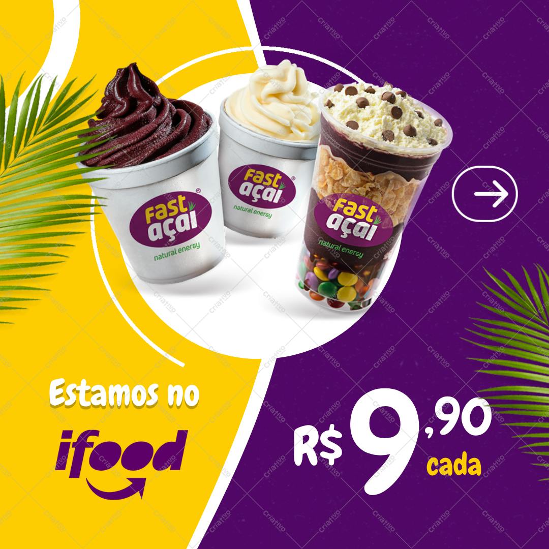 Post Instagram Açaí com cores vibrantes Editável no Canva