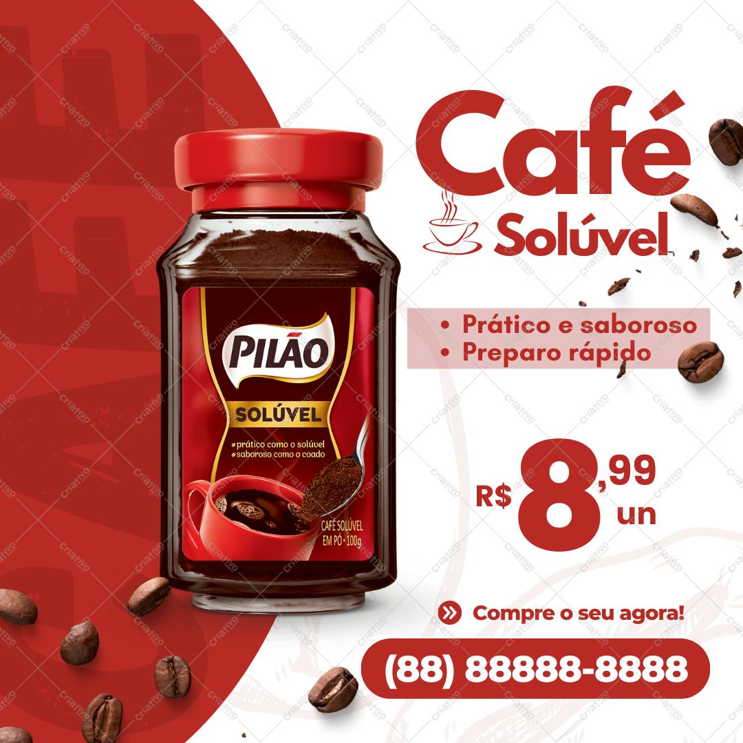 Post Instagram Café Solúvel Pilão Editável no Canva