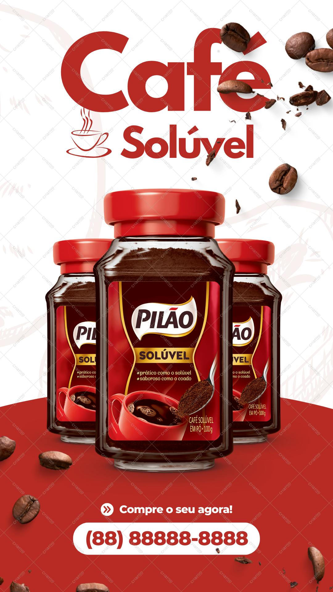 Banner de Café Solúvel Pilão Vermelho e Preto Editável no Canva