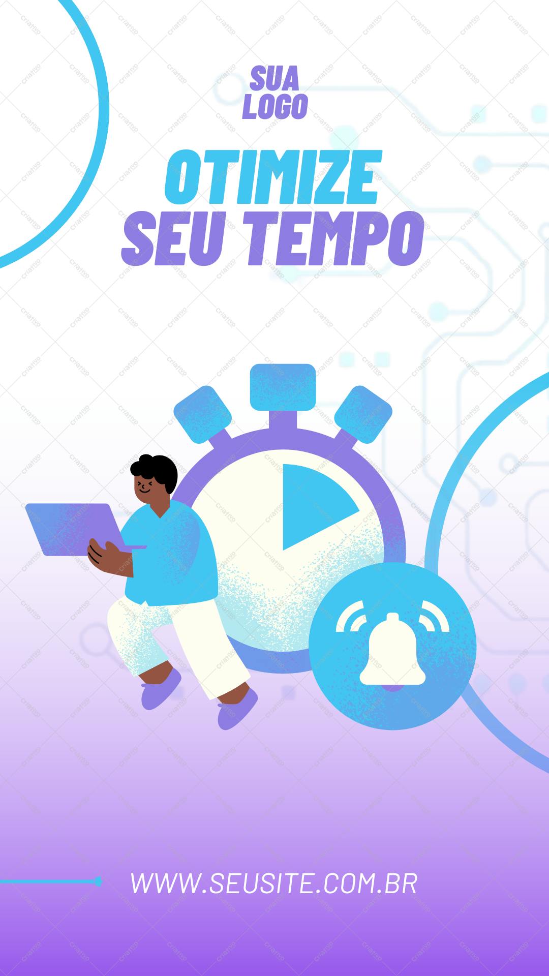 Post Instagram otimização de tempo azul e roxo Editável no Canva