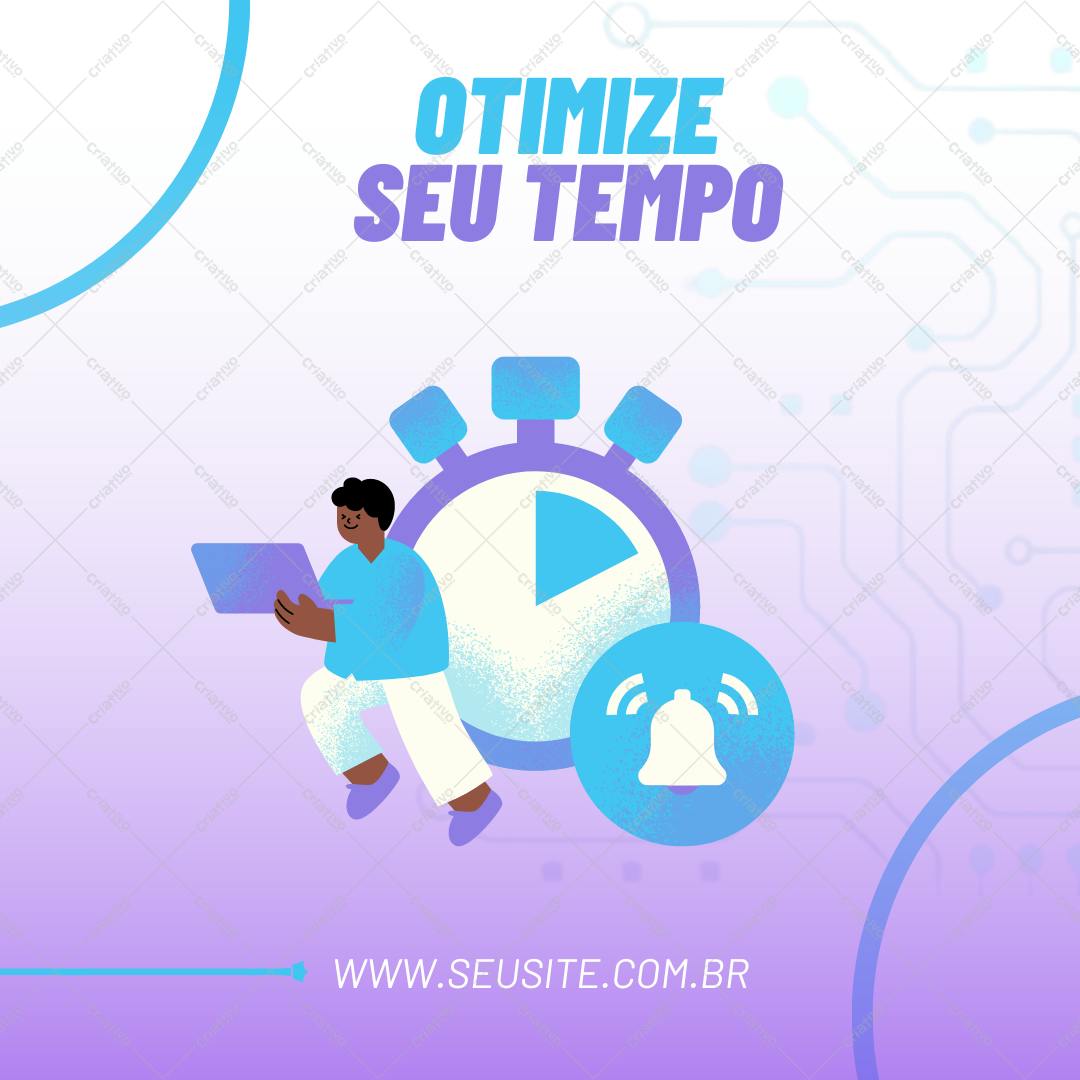 Post Instagram otimização de tempo roxo e azul Editável no Canva
