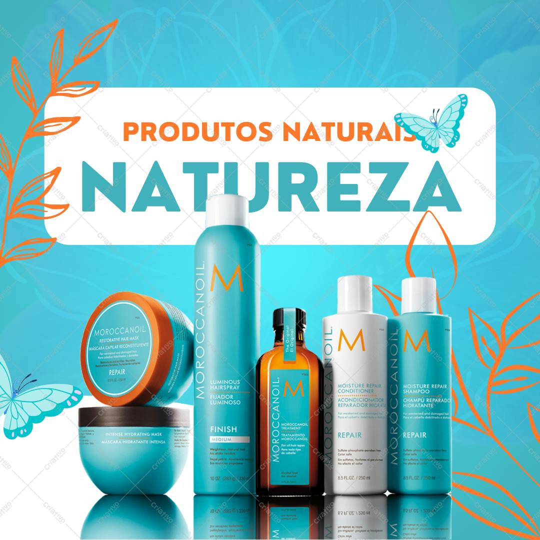 Post Instagram Produtos Naturais Cabelo Editável no Canva