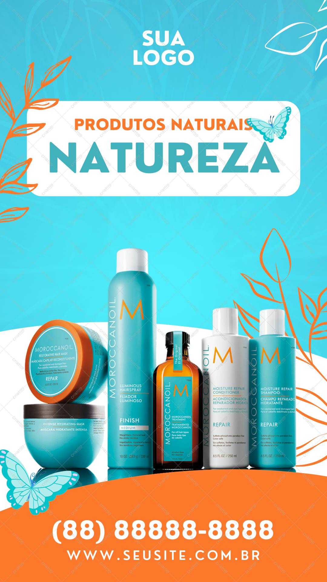 Post Instagram produtos naturais para cabelo Editável no Canva
