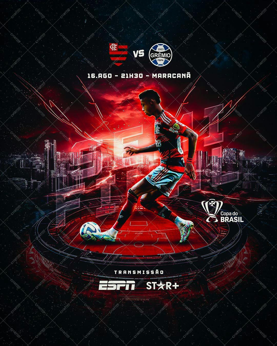 Poster Flamengo x Grêmio Copa do Brasil PSD Editável