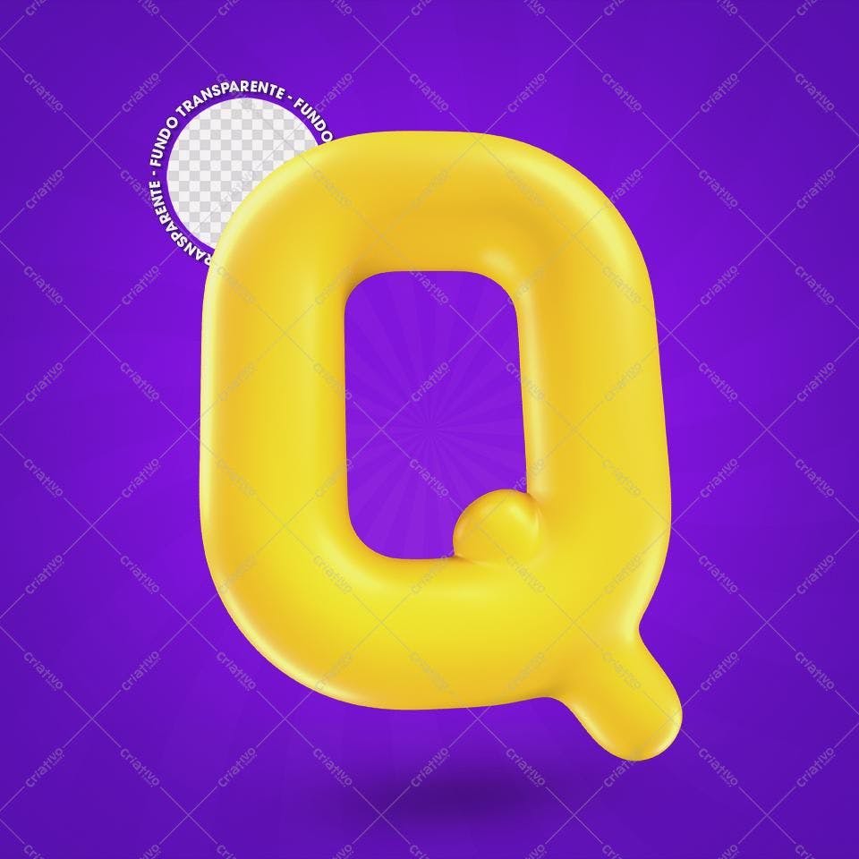 Selo 3D decorativo amarelo formato letra Q