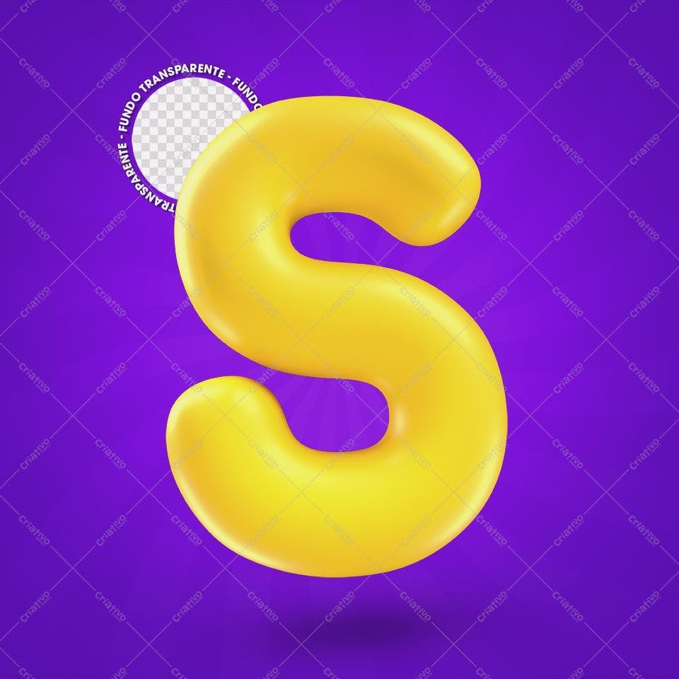 Selo 3D decorativo letra S amarelo brilhante