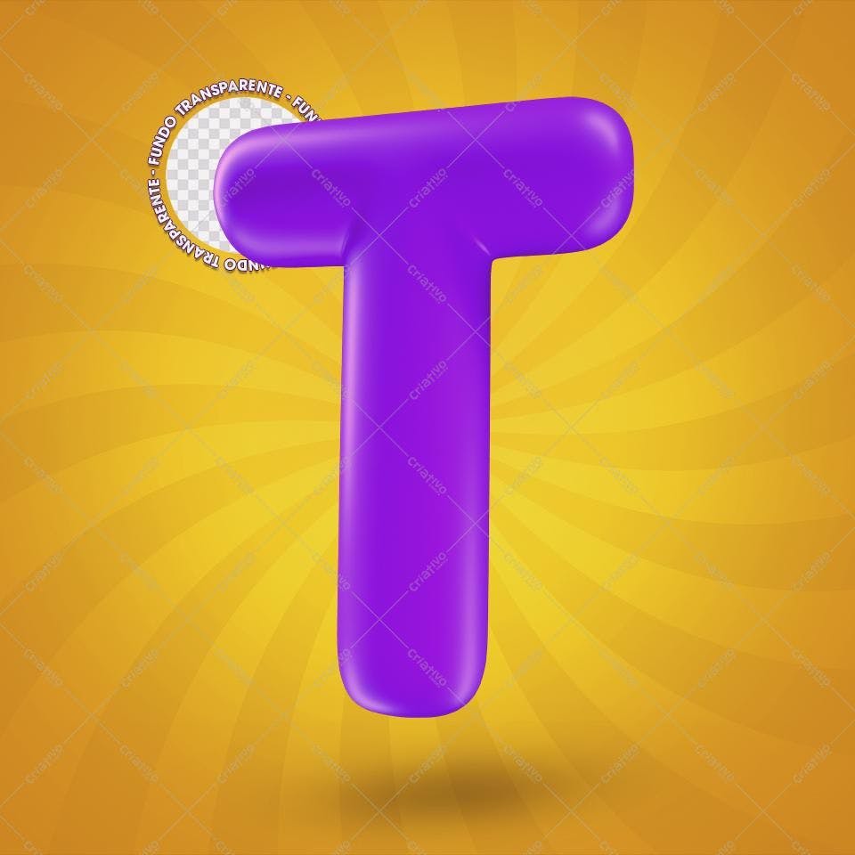 Selo 3D decorativo roxo formato letra T