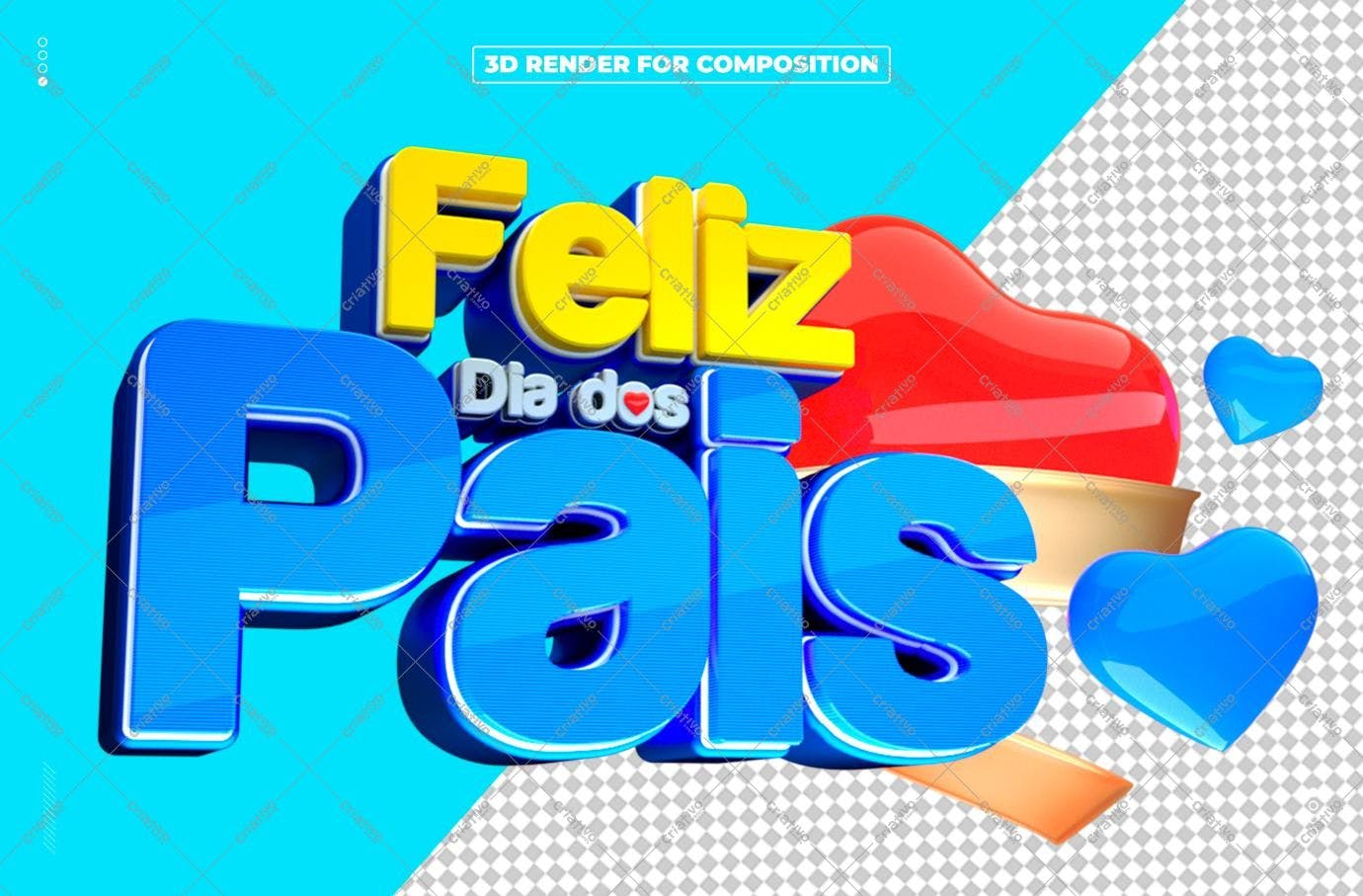 Selo 3D Dia dos Pais azul e amarelo