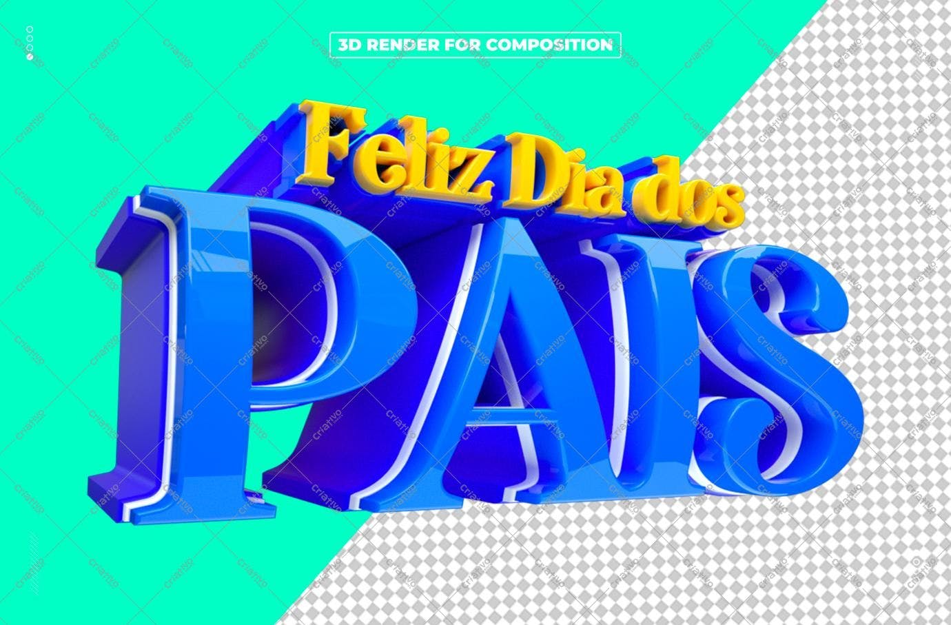 Selo 3D Dia dos Pais azul e amarelo 3D