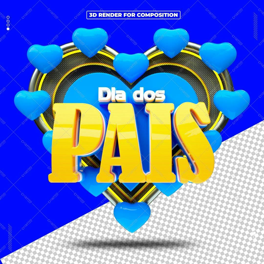 Selo 3D Dia dos Pais Amarelo e Azul