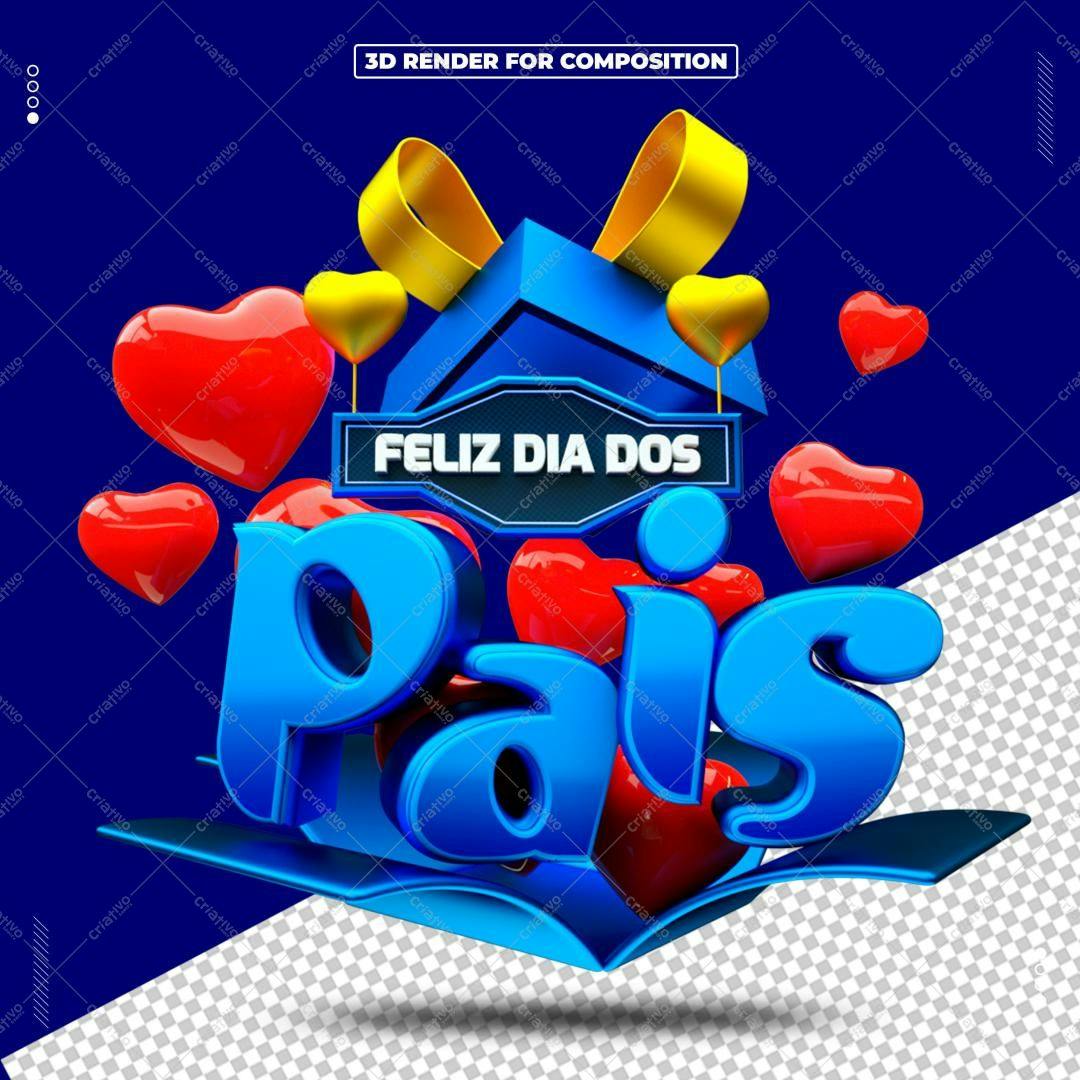 Selo 3D Dia dos Pais Azul e Vermelho